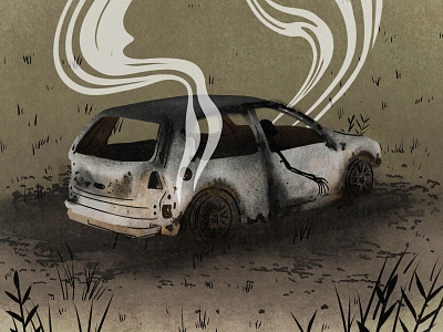 Burnt Out Car Illustration car car on fire corpse death drawing illustration murder true crime