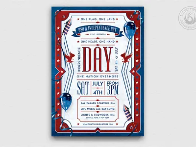 Independence Day Flyer Template V4 america celebration club day design flyer independence labor memorial night party patriotic photoshop political poster print psd template united states usa