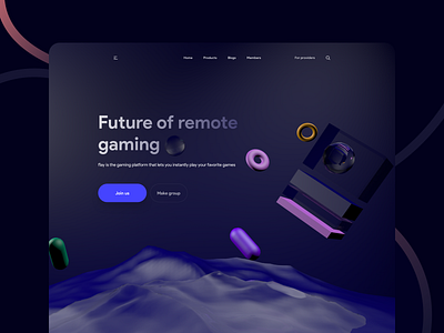 Cloud gaming landing page 3d 3d art app c4d cloud concept design gaming gradient landing minimal ui ux web