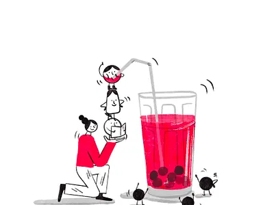 叠罗汉 artwork illustration red 女孩 奶茶