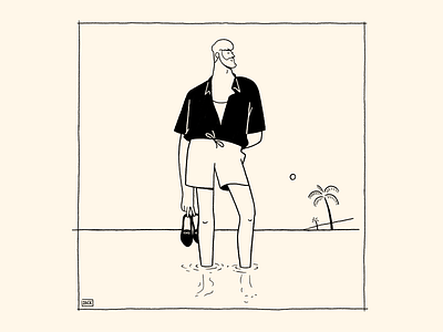 Chemise à la plage art black colour design drawing fashion illustration paris style summer