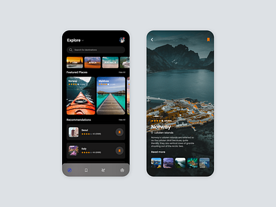 Travel App UI darkmode design exploration flatdesign light mode mobile ui travel app uiuxdesign uiuxdesigner user experience userinterface xd