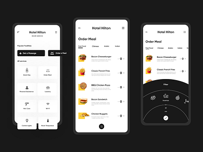 Food - Hotel Room Service App app app design application application ui branding dashboard food hotel hotel app interaction mobile mobile ui order food prototype restaurant ui uianimation userinterface ux webdesign