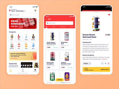 Liquor Delivery - Home and List Page Design beer cart delivery app design food delivery app grocery grocery delivery homepage illustration instacart interface ios liquor delivery meat delivery mobile app design restaurant app ui user experience ux