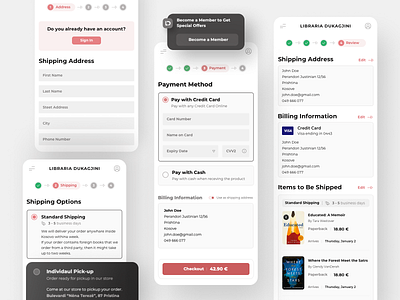 Checkout Flow app app design bookstore checkout checkout flow interaction design ios libraria dukagjini mobile app mobile app design mobile application mobile ui mobile ui design payment shipping ui user experience user interface ux