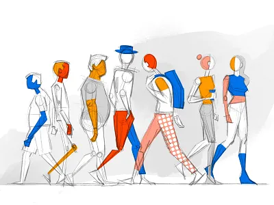 Crowd Sketch and Style characters crowd drawing illustration people pose procreate sketch society study walking