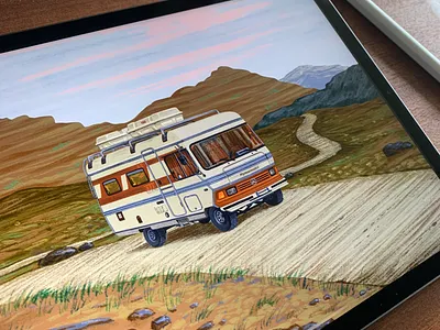 Camper Van - 3 🚐 campervan design illustration illustration art illustrations illustrator ipadpro ipadproart mountains nature procreate procreate app procreate art travel travel agency traveling travelling
