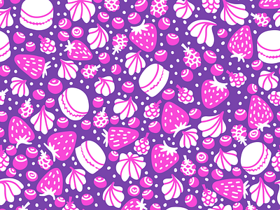 Sweet pattern berries blueberries cream cute dessert illustration macaron pattern raspberries seamless strawberries surface design sweet