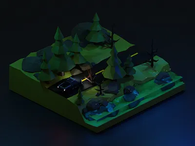 Forest Road - New Scene [NIGHT] b3d blender3d diorama dribbblenepal isometric low ply art nepal nepal 3d illustrator stylustechnology