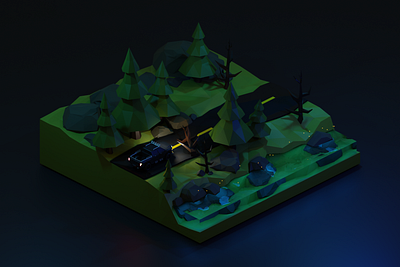 Forest Road - New Scene [NIGHT] b3d blender3d diorama dribbblenepal isometric low ply art nepal nepal 3d illustrator stylustechnology