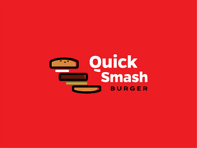 Quick Smash Burger burger fast fastfood food lineart logo mark meat minimal quick red russia smash street streetfood