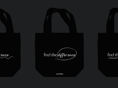 Black tote bag with a strong message aluxion brand brand identity branding branding design catchphrase claim concept design hand drawn illustration merch design merchandise merchandise design minimal offset spanish tote bag typography
