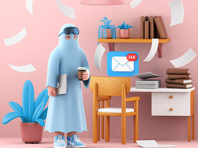 Get Work Done arcade studio character desk digital folioart home humour illustration interior