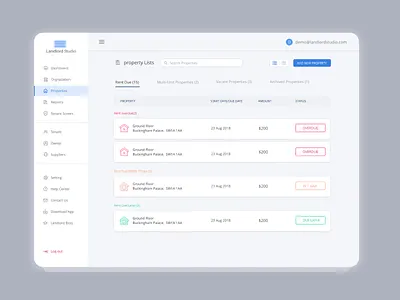 property list of property management app app card design detail page list property property listing property management saas saas app saas design ui uiux uiuxdesign web