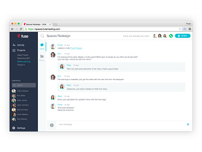 Fuze Spaces - Chat app chat design fuze photoshop psd thread ui web app