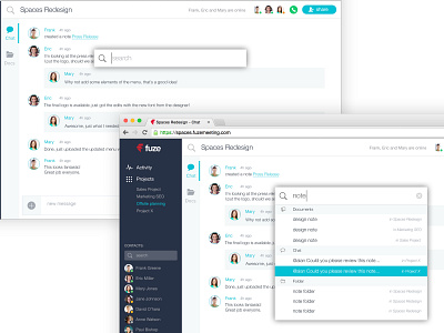 Fuze Spaces - Cross Spaces Search app design fuze photoshop psd search ui web app
