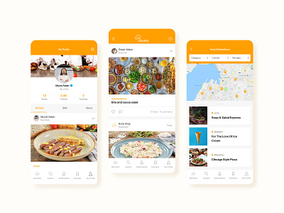 Screens for Digital Gastronomy Platform 2020 2020 trends clean feed filtering food map mobile app mobile ui ui ux