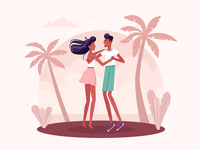 Dancing couple bachata background beach caribbean cartoon character cuba dancer entertainment flat happy latin man modern partners salsa sensual social vector woman