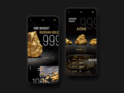 Gold nugget shop mobile version black dark design gold jewelry jewelry branding jewelry shop jewelry site luxury premium ui ux webdesigner website