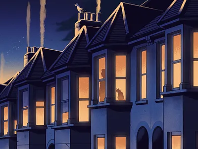 Self Isolation alexander wells city digital folioart houses illustration isolation night silhouette street texture