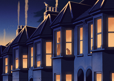 Self Isolation alexander wells city digital folioart houses illustration isolation night silhouette street texture