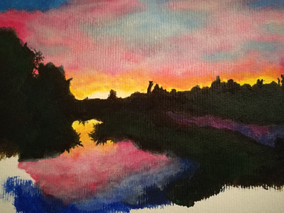 The Mill drawing illustration painting sunset