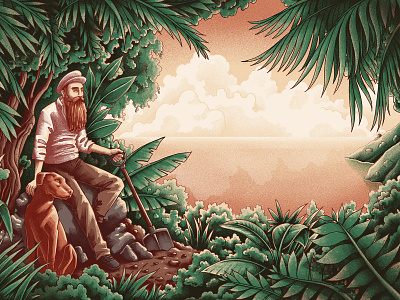 Hidden Treasure adventurer character cocos island digital painting dog drawing foliage graphic illustration island pirates plants sea shipwreck texture traveller treasure voyage