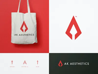 AK Aesthetics - Brand Design a letter a day arrow head arrow logo bag design brand brand identity branding design grid layout identity designer lettermark logo logo design logomark logotype logotype designer negative space smart mark spear typography