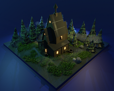 Wooden Church 3d art blender3d hand drawn illustration lowpoly lowpolyart