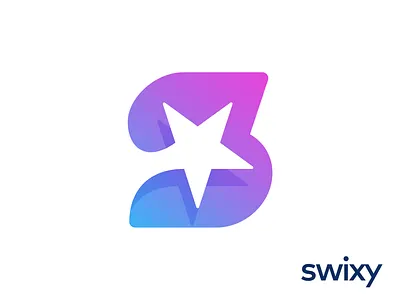 Swixy Logo Design for Marketing Platform brand identity branding business social media web fame celebrity famous cinema fly space speed fast letter s purple blue light angle yellow pink logo mark symbol icon monogram letter alphabet glyph neon glow modern vibrant star stars universe planet vector shape negative space