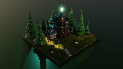 Forest Lighthouse 3d art blender3d hand drawn illustration lowpoly lowpolyart