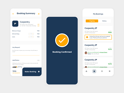 HomTech - On Demand Services App - Booking Confirmation app design bill billing booking booking app daily ui dailyui design on demand on demand services service design services uber ui ui design uiux urbanclap ux