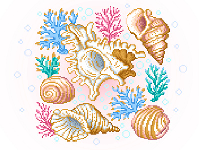 Pixel Art corals design draw gradient illustration photoshop pixelart pixelartist pixels shells sketch summer