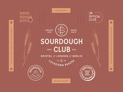 Sourdough Club badges bakery brand brand identity branding branding design club crests emblems lockdown lockups logo logodesign sourdough stamps