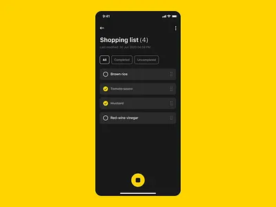 Shopping List - App animation app dark ui data design drag and drop interaction interface microinteraction product product design tick ui ux voice voice assistant
