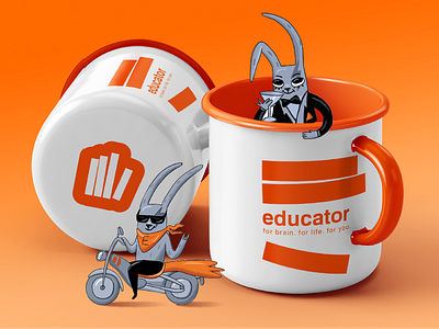 Educator Branding book book logo brand design brand identity branding cup design education education logo fun funny identity logo logodesign logotype orange rabbit sticker study studying