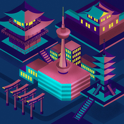 Globetrotter: A Futuristic Kyoto design illustration illustration art illustrationformotion isometric art mograph motion motion graphics motiongraphic motiongraphics schoolofmotion