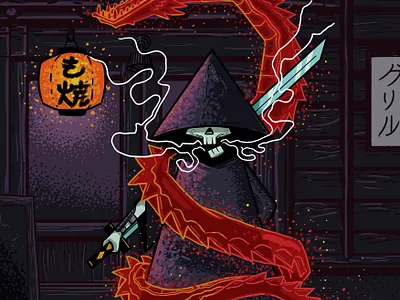 Ninja character drawing illustration japan ninja pahito photoshop skull
