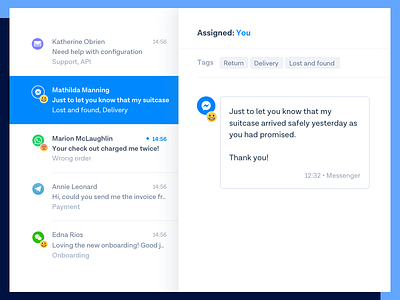 Inbox - Sentiment analysis artificial intelligence chat contacts conversation customer support customers messagebird messages product design ui ux web design