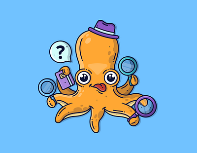 Detective Octopus🕵️‍♂️ animal branding character characterdesign creative cute cute illustration design detective dribbble flat design graphic icon illustration ocean octopus orange vector vector art vector illustration