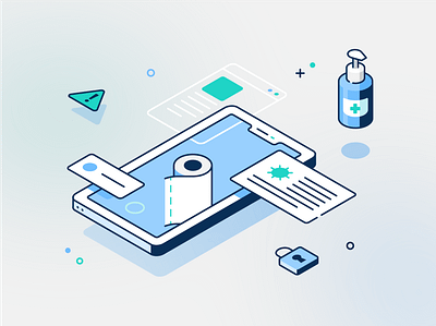 COVID Screening Tools app app design corona covid covid19 digital disinfectant drugs illustration isometric medicine pandemic paper pharmacy phone pills screen screening toilet paper towel