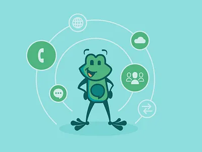 FreePBX Tango Scenes - Community character design cloud communication community cute design freepbx frog global globe illustration mascot minimal network people phone tango transfer vector world