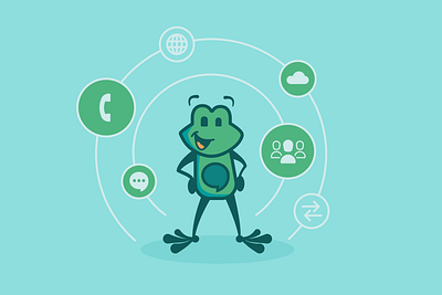 FreePBX Tango Scenes - Community character design cloud communication community cute design freepbx frog global globe illustration mascot minimal network people phone tango transfer vector world