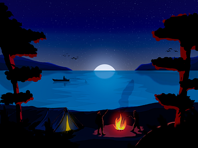 A Quiet Night design hero area illustration lake illustration lake landscape landscape landscape illustration mountain mountain landscape night nightsky