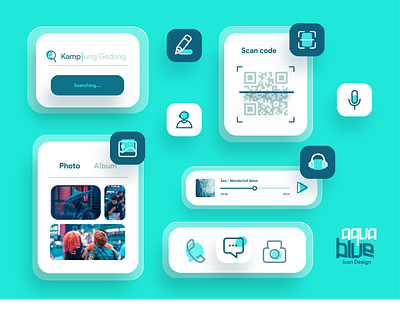 Aqua Blue Icon design with components app aqua branding branding design chart game icon icon set icons illustration illustrator logo manage navigation qr code scan search voice website