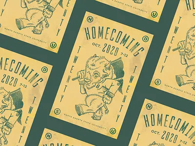 Homecoming 2020 2020 banner bison buffalo celebration flag guide hand drawn identity design illustraion mascot north dakota poster pride texture