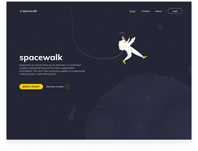 Spacewalk for everyone 🛰️ landing page navy blue space web website yellow