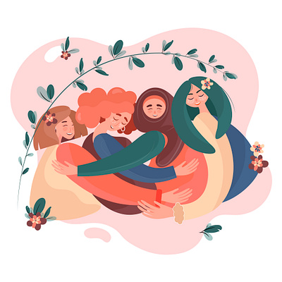 The unification of women of all nations. Unity and happiness charachters creative design flat flat design girl character happiness illustration ui kit unity vector women