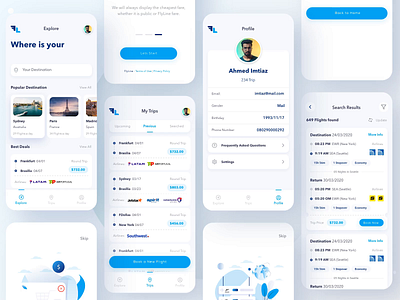 FlyLine Flight Booking App animation app chart filters flight app flight booking flight search icon illustrations interaction searching travel app ui ux