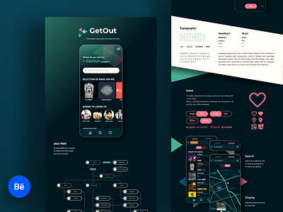 GetOut Bars Finder - Behance Case Study app artist behance case study design font getout interaction interface logo music place playlist popular spotify tag typogaphy ui ux